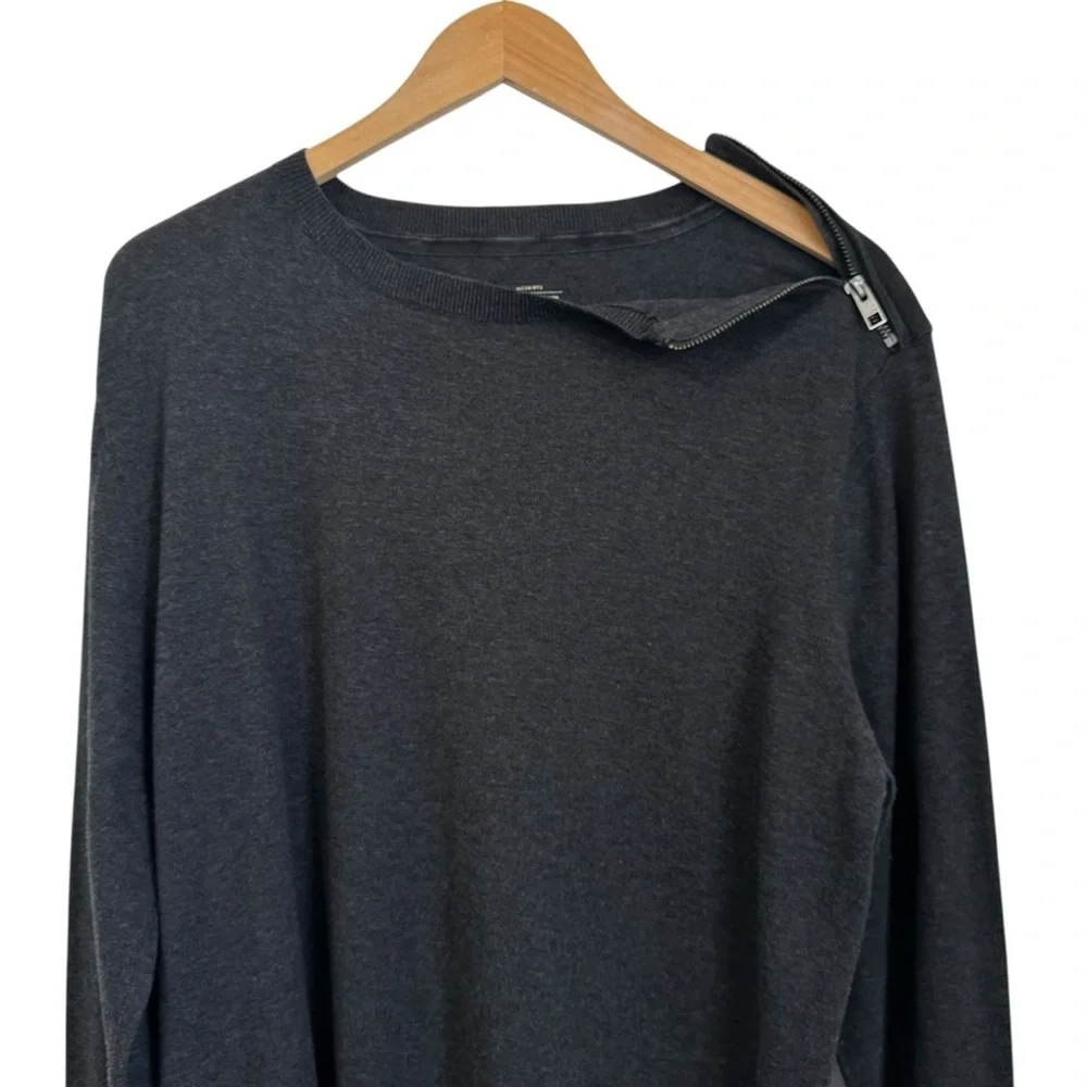 AllSaints Falster Mens Crew Wool Blend Sweater XXL Dark Gray Leather Details